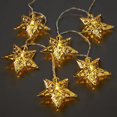 LED Lichterkette mit Metallsternen gold 10 LED warmweiß 135 cm