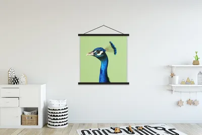 Produktbild von MuchoWow® Textilposter Pfau - Vogel - Federn 90x90 cm mit schwarzem Rahmen - Magnetisches
