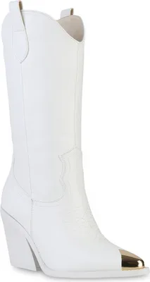 Produktbild von VAN HILL Damen Cowboystiefel Trichterabsatz Spitze Stickereien Schuhe 840584, Farbe: Weiß, Größe: 37