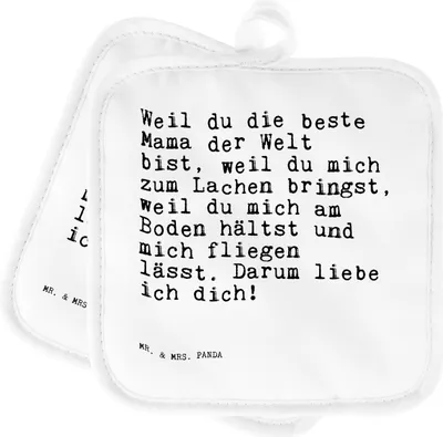 Produktbild von Mr. & Mrs. Panda Topflappen Weil du die beste... - Weiß - Geschenk, Sprüche, topfhalter, Doppel, Liebe, Topfuntersetzer, Danke Mama, Spruch, Familie, Kochlappen, Set