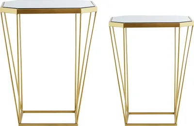 Produktbild von BELIANI Beistelltische 2er Set Spiegel/Gold aus Glas und Metal Sechseckige Wohnzimmer Modern