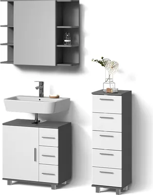 Produktbild von Badmöbel-Set Livinity Eisak Anthrazit 3 Teile, mit Midischrank, Model 52536