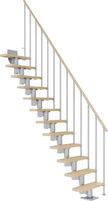Produktbild von Pertura Mittelholmtreppe Spiros Ahorn Leimholz Perlgrau Gerade 75 cm 13 Stufen / 14 Steigungen Relinggeländer Grau (RAL