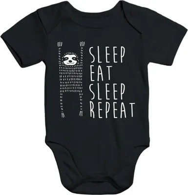 Produktbild von Sleep eat Sleep Repeat Baby Body Faultier Moonworks® schwarz 12-18 Monate