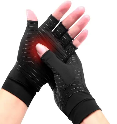 Produktbild von Fingerlose Kupfer-Kompressionshandschuhe fš¹r Arthritis, geeignet fš¹r Damen und Herren, Karpaltunnelsyndrom, 1 Paar (Schwarz)