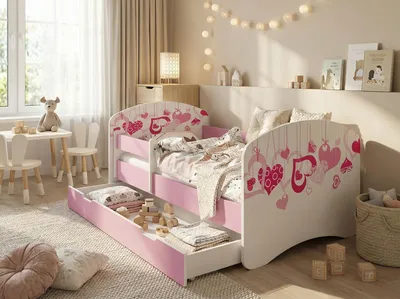Produktbild von Happy Babies Kinderbett - Satz Mit Matratze & Schublade und Rausfallschutz, 70x140, Mädchen Kinderbetten & Jugendbett Jungen Kids Bed,