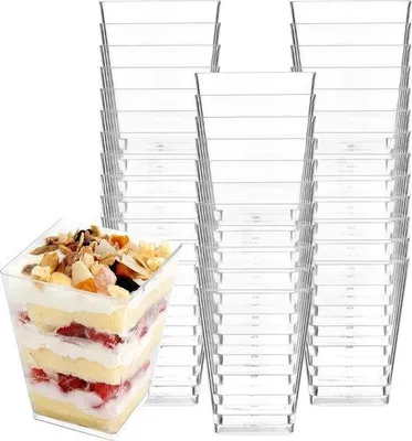 Produktbild von Mini Dessertbecher 240ml - Mehrzweck Schalen - Vierkant - Wiederverwendbar für Mousse, Pudding, Eis - 50 Stück Schalen & Serviertassen