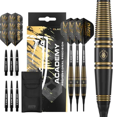 Produktbild von KOTO - Academy Class 3 Brass Dartpfeile, 18 Gramm, Kunststoffspitze, Softdarts, Inkl. Wallet