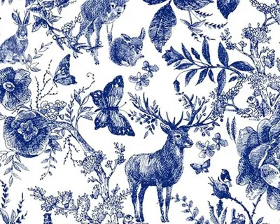 Weihnachtsstoff Waldmotiv blau/weiß 100% Baumwolle 150 cm