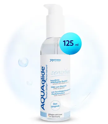 Immagine prodotto di JOYDIVISION Originale Aquaglide sensitive Gleitgel 125 ml è un lubrificante cristallino e vegano, ottimizzato per il pH e compatibile con | preservativi in lattice