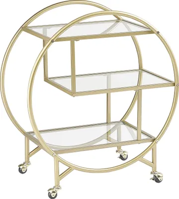 Produktbild von BELIANI Servierwagen Transparent und Gold Glas rund mit Rollen Metallgestell glamourös moderne Ablagemöglichkeit für Küche Terrasse Wohnzimmmer