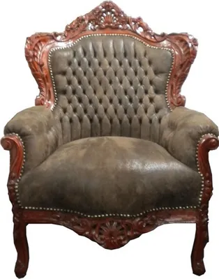 Produktbild von Casa Padrino Barock Sessel King im Antik Stil aus Massivholz in Braun Lederoptik 85 x 85 x H. 120 cm