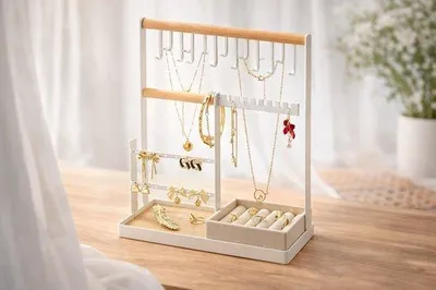Immagine prodotto di Espositore per gioielli con organizer per collane, anelli e orecchini - Portachiavi - Espositori decorativi per gioielli per la casa o il negozio