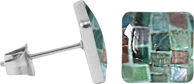 Produktbild von Chirurgenstahl Ohrstecker mit Mosaik Quadrat Größe - 9 mm Farbe - Blau