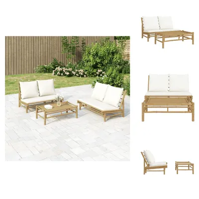 Produktbild von vidaXL 2-tlg. Garten-Lounge-Set mit Cremeweißen Kissen Bambus -  Gartensofaelemente