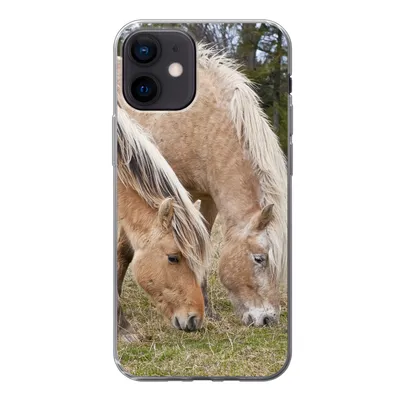 Produktbild von MuchoWow® Handyhülle Schutzhülle Hülle für iPhone 12 Zwei grasende Fjordpferde auf einer Wiese Silikon Softcase Handy Hülle - Schutzhülle
