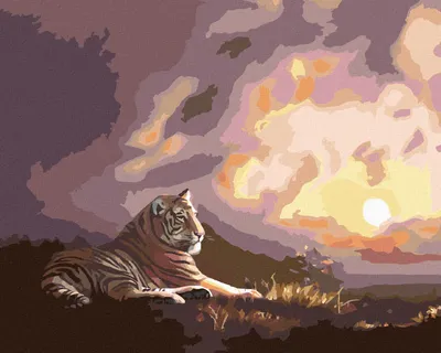 Produktbild von Zuty - Malen nach Zahlen - LIEGENDER TIGER UND SONNENUNTERGANG (D. RUSTY RUST), 40x50 cm, mit Keilrahmen (bereits gespannt)