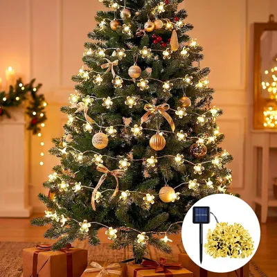 Produktbild von LED Solar Lichterkette 11m, 60 LEDs Blumen Design, 8 Beleuchtungsmodi, Memory Funktion, IP65 wasserdicht, energiesparend für Outdoor & Garten