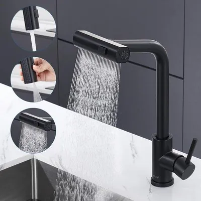Obrázek produktu pro Kuchyňská baterie s výsuvnou sprchovou hadicí, otočná o 360°, černá barva