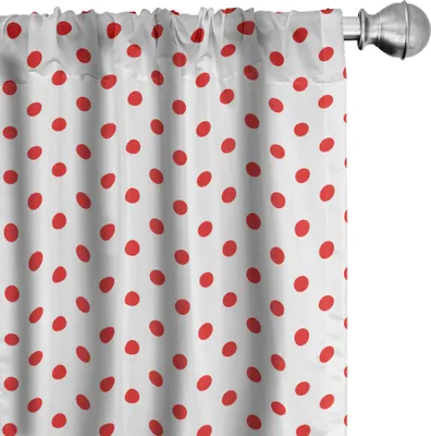 Obrázok produktu pre ABAKUHAUS Geometrické závesy, záclony, klasický vzor s motívom vidieckeho pikniku, retro štýl, bodkované geometrické vzory, 2 kusy 75 x 245 cm, biela a vermilionová farba