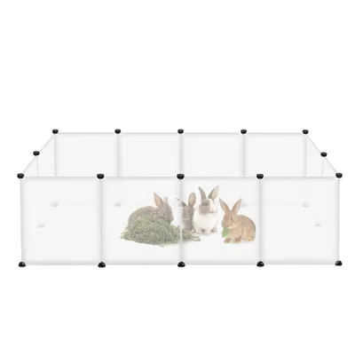 Produktbild von ROSEJANE Kleintiergehege 125 x 63 x 42 cm, Freilaufgehege für Kaninchen, Meerschweinchen & Welpen, Welpenauslauf mit Bodenmatte, Kunststoffgitter, Innen & Außen,Transparent