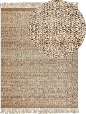 Produktbild von BELIANI Teppich Beige Jute 160 x 230 cm Rechteckig mit Fransen Geometrisches Muster Handgewebt Boho Stil Schlafzimmer Wohnzimmer