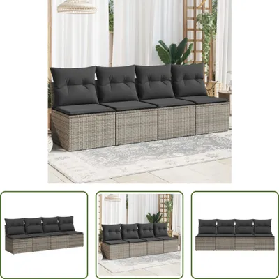 Produktbild von The Living Store Gartensofa mit Kissen 4-Sitzer Grau Poly Rattan