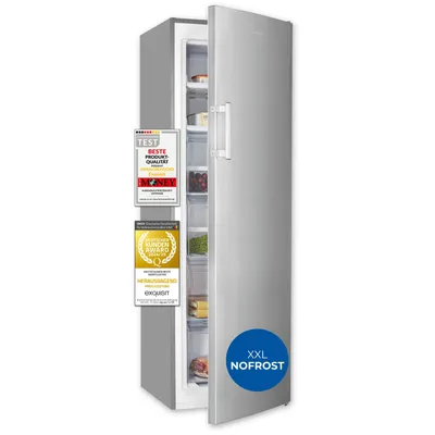 Produktbild von Exquisit Gefrierschrank gross, 204l Nutzinhalt, Nofrost, Alarmfunktion, 4-Sterne-Gefrieren, 4 Schubladen, Tiefkühlschrank, GS5271-NF-H-040E inoxlook