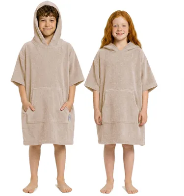 Produktbild von CalmyBEACH Frottee Poncho Badeponcho Kinder Bademantel  - Beige 10-13 Jahre 100% Baumwolle