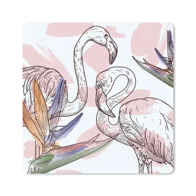 Produktbild von MuchoWow® Mauspad Mousepad Vogel - Pflanzen - Flamingo - Muster 20x20 cm - Mousepads - Maus Mat - Pad - Mausunterlage - Desk Mat - Bureauartikeln