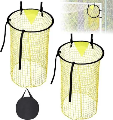 Image de Lot de 2 filets de but de football - Jaune - 45 cm - 2 filets de football - 1 sac de transport - Cadre métallique - Nylon - Matériel d'entraînement pour le football - Articles de sport