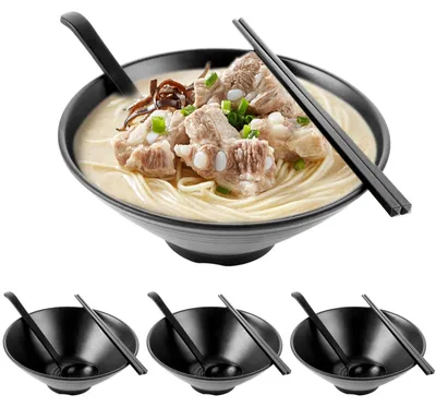 Imagen del producto de Juego de 4 tazones japoneses para ramen, con cucharas y palillos