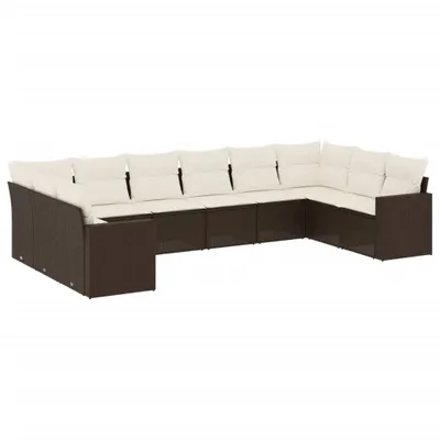 Produktbild von vidaXL 10-tlg. Garten-Sofagarnitur mit Kissen Braun Poly Rattan