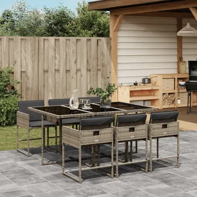 Immagine prodotto di 2025 Set di mobili da giardino moderni set di mobili da balcone set da pranzo da giardino 7 pezzi con cuscini grey poly rattan - set di mobili da giardino,design 3532384 3parcel
