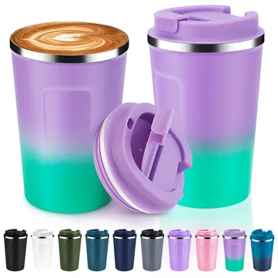 Isolierte Reisekaffeetasse 12 oz, 2 Stück, Edelstahl, auslaufsicher