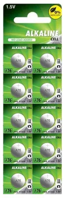 Immagine prodotto di Batterie alcaline LR44 A76, senza mercurio, 10 batterie, dimensioni 11,60 x 5,40, 1,5 V, modello 110