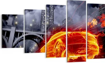 Produktbild von Bild auf Leinwand - Leinwandbild - Auto Flammen Räder - 100x60cm - Wand Bild - Wanddeko - Leinwanddruck - Bilder - Kunstdruck - Wanddekoration - Leinwand bilder - Wandkunst - EG100x60-0209