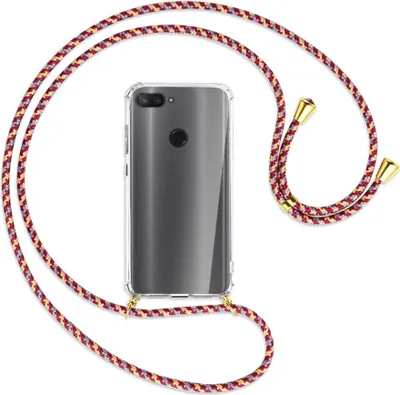 Produktbild von Handykette Backcover-Schutzhülle mit Band (Metall goldfarben) für Xiaomi Mi 8 Lite - weinrot/gelb/grau