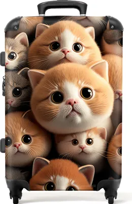 Produktbild von NoBoringSuitcases.com Kinder Koffer Mittelgroß 67x43x25 cm, 72L, Farbenfrohe Drucke für Kinder: Braun - Katzen, Reisekoffer mit 4 Rollen