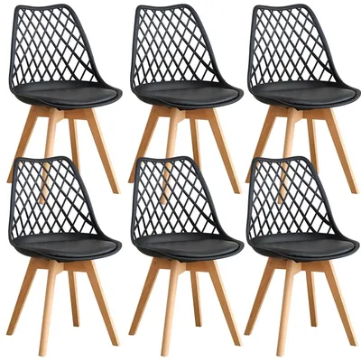 Immagine prodotto di Sedie da pranzo - Set da 6 - Pelle finta - Seduta imbottita - Struttura in plastica - Senza braccioli - 82×55×48 cm - Nero