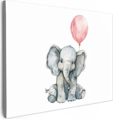 Zdjęcie produktu dla MuchoWow® - Obraz na płótnie - Słoń - Zwierzątko - Różowy balon, fototapeta, dekoracja ścienna, obrazy do salonu, 40x30cm