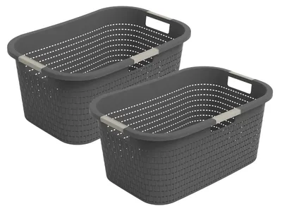 Produktbild von Rotho 2er-Set Wäschekorb 40L Country - Wäschesammler groß - Wäsche Korb 59 x 39 x 25,2 cm - Wäschebox aus Kunststoff - Aufbewahrungskorb Behälter