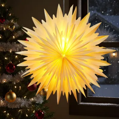Papierstern mit LED-Beleuchtung, 42 cm, 3D, warmgelb