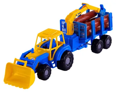 Immagine prodotto di Trattore giocattolo junior con rimorchio a gru e legno 46 cm