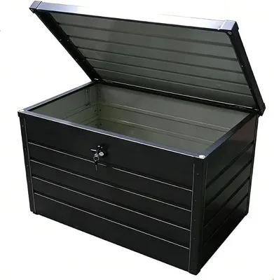 Imagen del producto de Caja de almacenamiento metálica para jardín, baúl de 300 litros, espacio de almacenamiento resistente a la intemperie