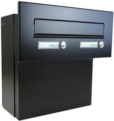 Produktbild von F-04 Durchwurfbriefkasten in schwarz RAL 9005 mit 2 Klingeln