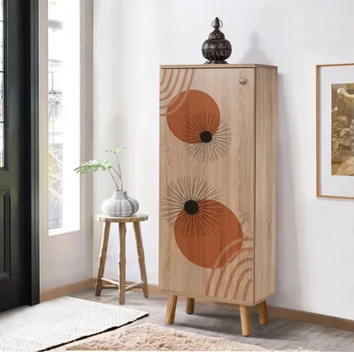 Produktbild von Skye Decor, Hochwertiger Schuhschrank, Sonoma, 50 x 135 x 38 cm | 100% melaminbeschichtete Spanplatte, 18 mm dick | Mit soliden Holzbeinen und -griffen, UV-Beschichtung, viele Regale.