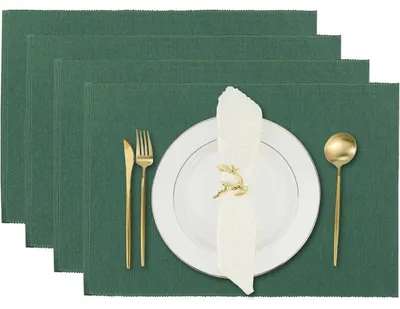 Immagine prodotto di Set di 4 tovagliette, reversibili, in cotone, colore verde foglie, dimensioni 33 x 48 cm