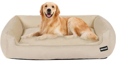 Productafbeelding van Hondenbed, hondenbank, hondenmand. Afneembaar. Afmetingen: L 110 x B 86 x H 26 cm. Kleur: beige
