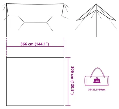 Produktbild von vidaXL Tarp Tarnmuster 366x306 cm Wasserdicht